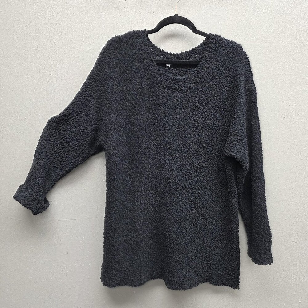 Boucle Sherpa Pullover Sweater Womens XL Charcoal Gray Textured Tunic Cozy - Picture 1 of 10